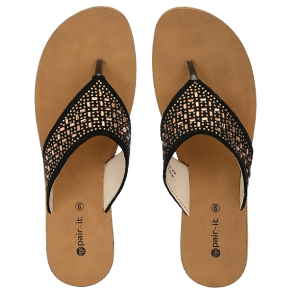 Pair-it Women PU Slippers-MS-Pattern006-Black